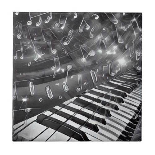 Keyboard  Glowing Music Notes Ceramic Tile