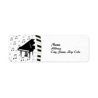 Keyboard Grand Piano and Music Notes Label