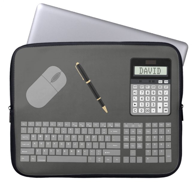 Keyboard, Mouse, Calculator and Pen graphic Laptop Sleeve (Front)