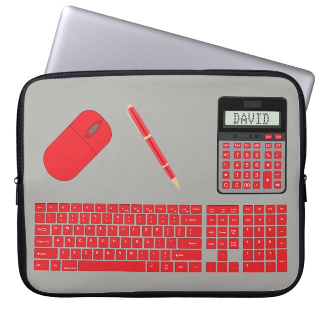Keyboard, Mouse, Calculator and Pen graphic Laptop Sleeve (Front)