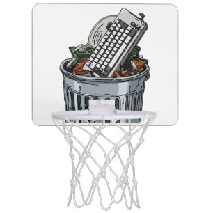 Keyboard on trashcan mini basketball hoop