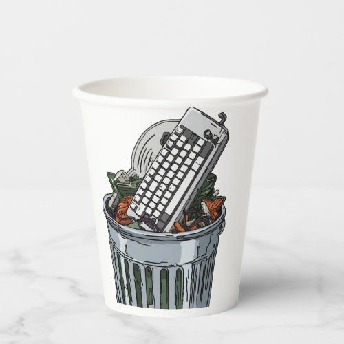 Keyboard on trashcan paper cups