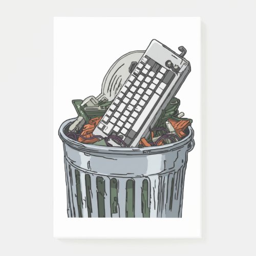 Keyboard on trashcan post-it notes