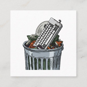 Keyboard on trashcan square business card