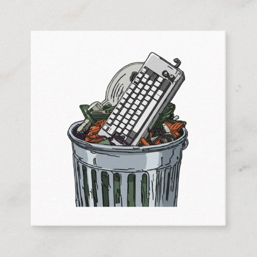 Keyboard on trashcan square business card