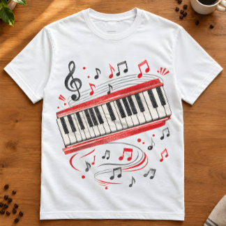 Keyboard Piano Art "Keyboard Notes" Musicians T-Shirt