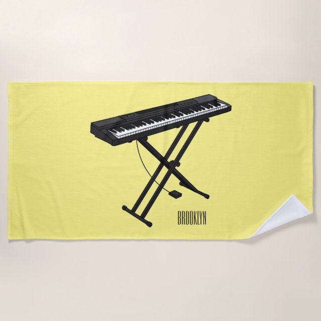 Keyboard piano cartoon illustration beach towel (Front)