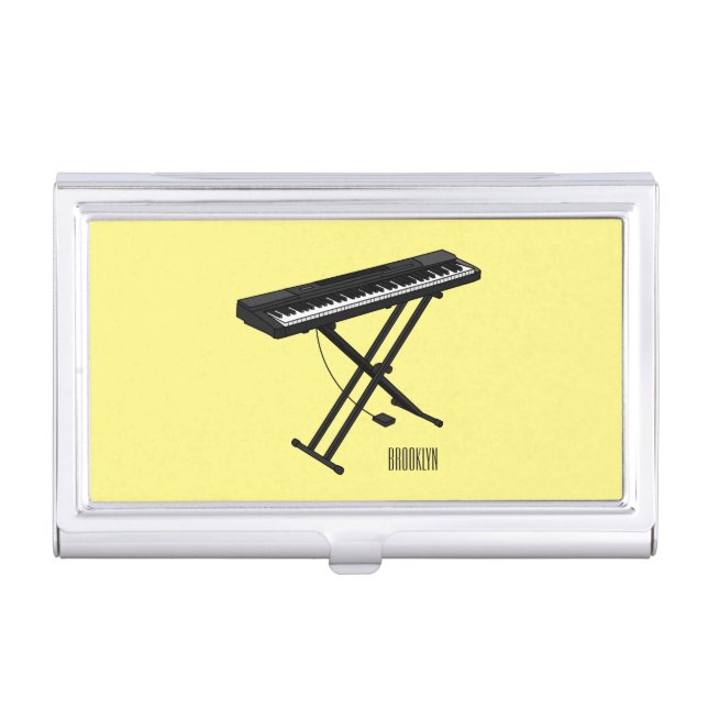 Keyboard piano cartoon illustration business card case (Front)