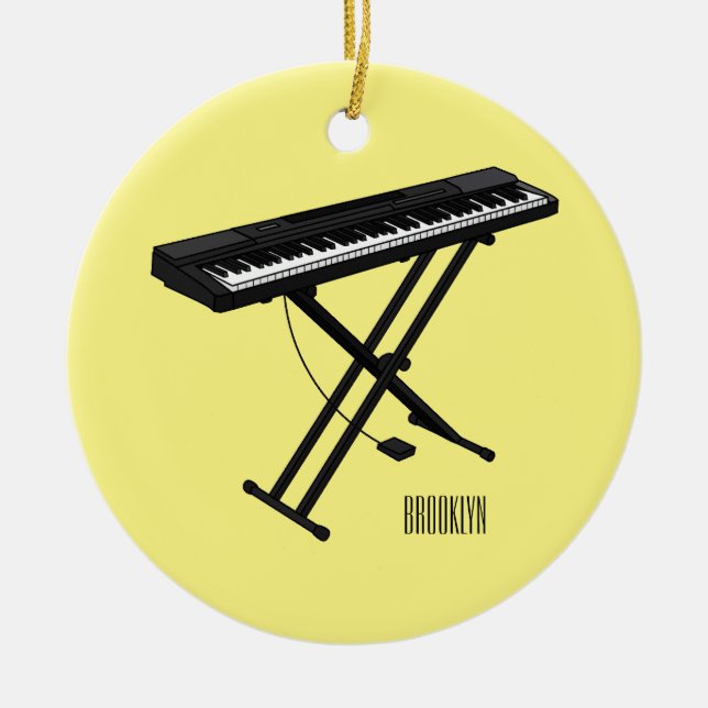 Keyboard piano cartoon illustration ceramic ornament (Front)