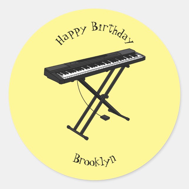 Keyboard piano cartoon illustration classic round sticker (Front)