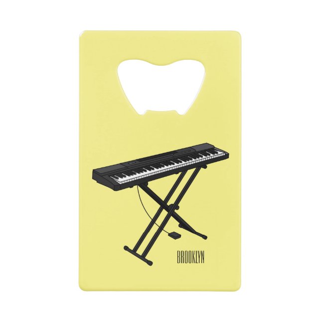 Keyboard piano cartoon illustration credit card bottle opener (Front)