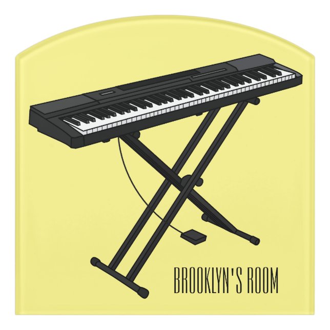 Keyboard piano cartoon illustration door sign (Contour Front)