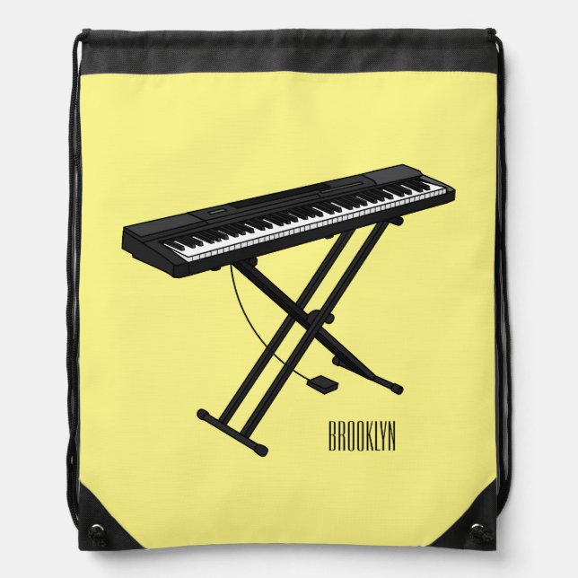 Keyboard piano cartoon illustration drawstring bag (Front)