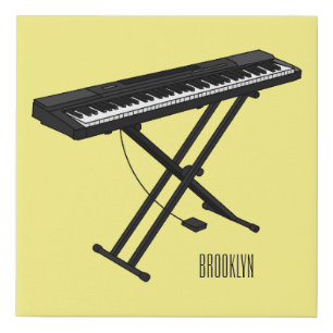 Keyboard piano cartoon illustration faux canvas print