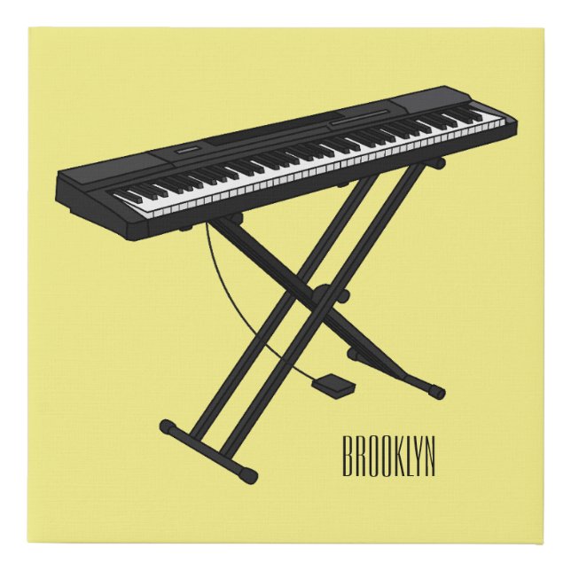 Keyboard piano cartoon illustration faux canvas print (Front)