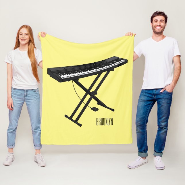 Keyboard piano cartoon illustration fleece blanket (In Situ)