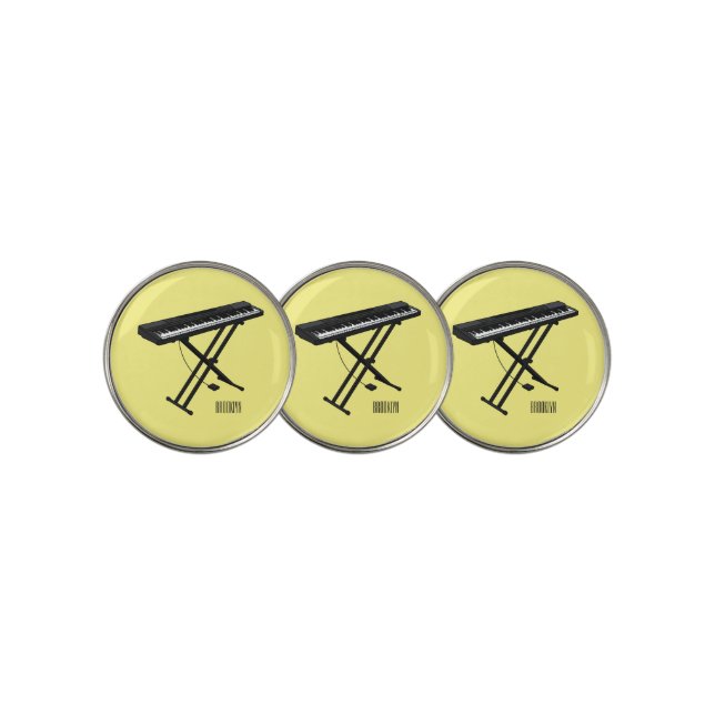 Keyboard piano cartoon illustration golf ball marker (3 Up)