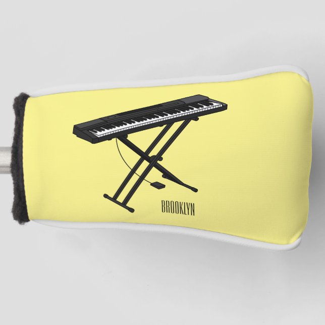 Keyboard piano cartoon illustration golf head cover (Front)