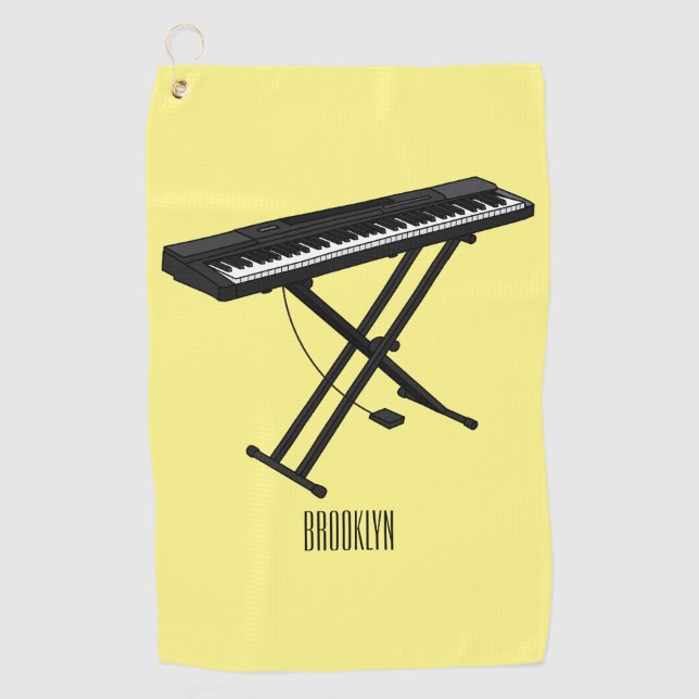 Keyboard piano cartoon illustration golf towel (Front)