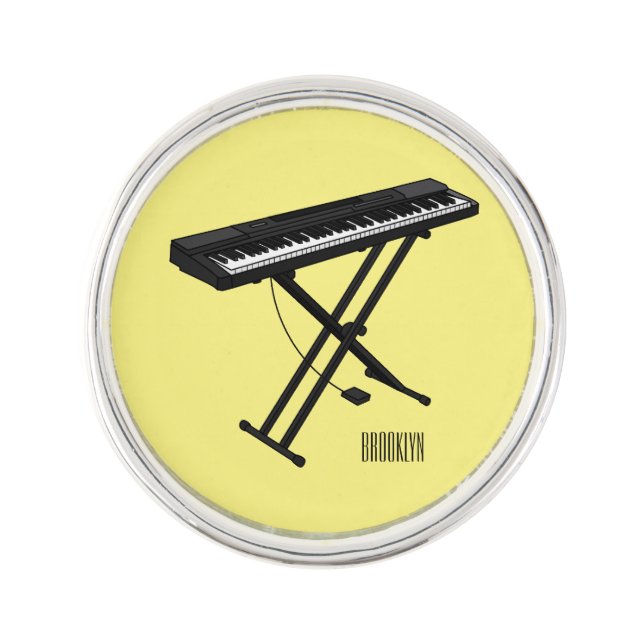 Keyboard piano cartoon illustration lapel pin (Front)