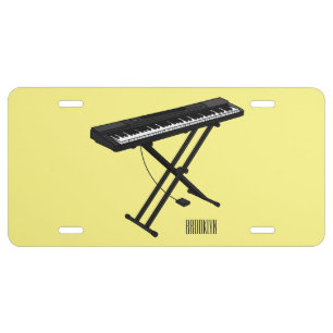 Keyboard piano cartoon illustration license plate