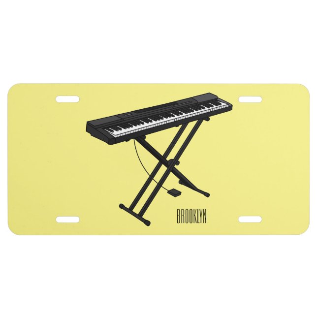 Keyboard piano cartoon illustration license plate (Front)