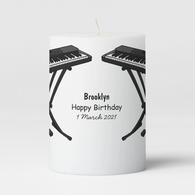 Keyboard piano cartoon illustration pillar candle (Front)