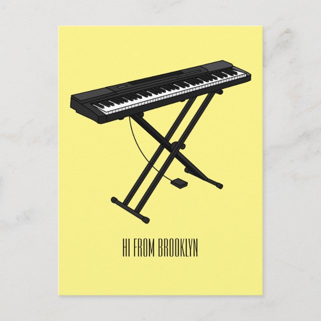 Keyboard piano cartoon illustration postcard (Front)