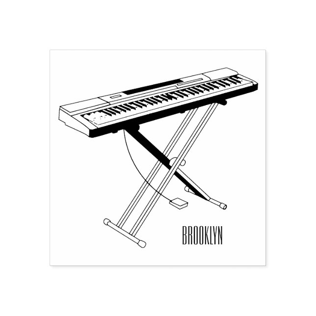 Keyboard piano cartoon illustration rubber stamp (Imprint)