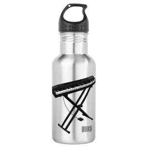 Keyboard piano cartoon illustration stainless steel water bottle