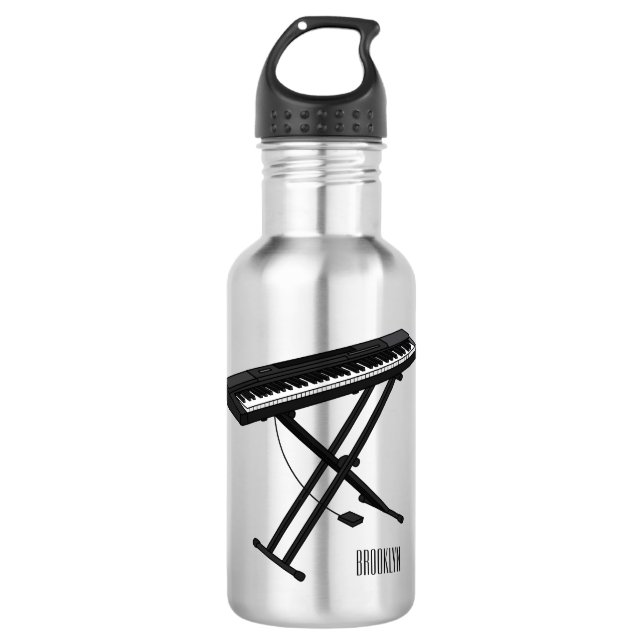 Keyboard piano cartoon illustration stainless steel water bottle (Front)