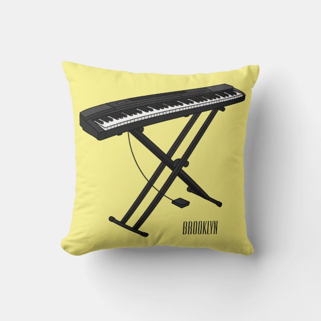Keyboard piano cartoon illustration throw pillow (Front)