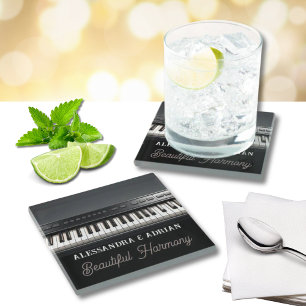 Keyboard Piano Elegant Entertaining Glass Coaster