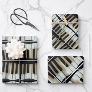 Keyboard Piano Musical Instruments Black and White Wrapping Paper Sheets