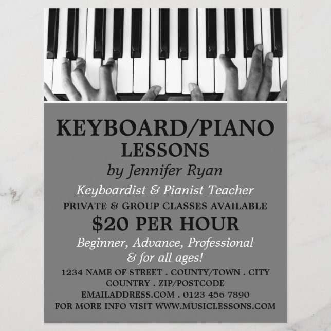 Keyboard Player, Keyboard, Piano Lessons Flyer (Front)