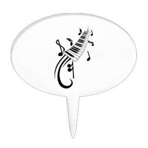 keyboard scroll and notes black.png cake topper