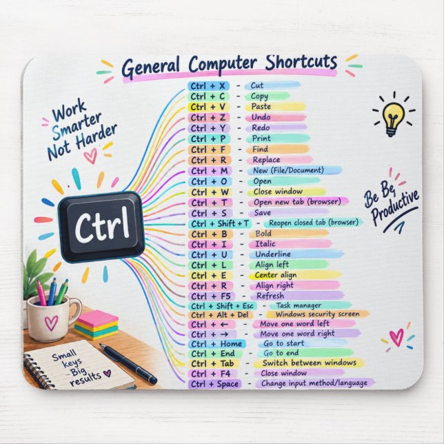 Keyboard Shortcuts Cheat Sheet Desk Mat Mouse Pad (Front)