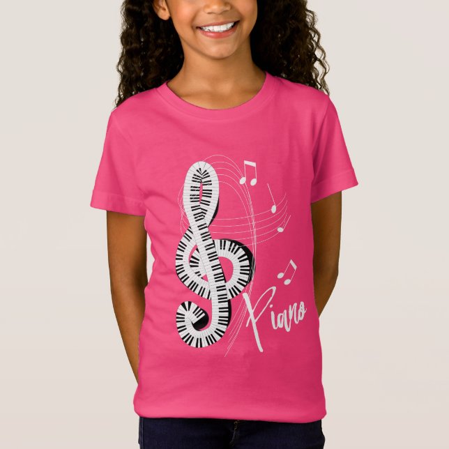 Keyboard Treble Clef Fun Music Notes Piano Graphic T-Shirt (Front)