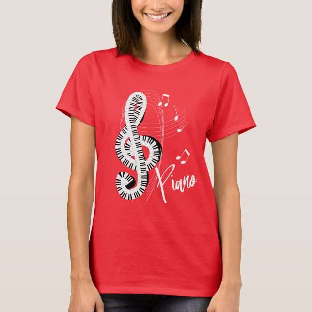 Keyboard Treble Clef Fun Music Notes Piano Graphic T-Shirt (Front)