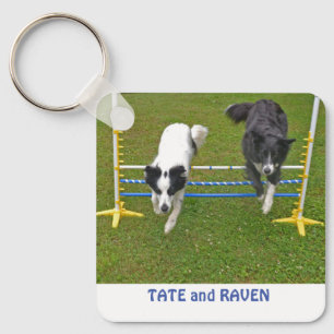 Keychain, 2.25" x 2.25" Border Collies Jumping Keychain