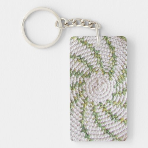 Keychain acrylic _ Green Spiral on White