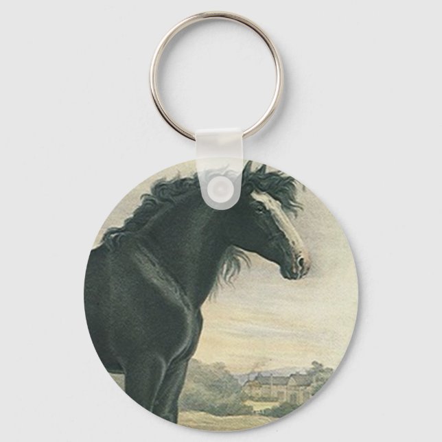Keychain Antique Art Shire Black Draft Horse Moors (Front)