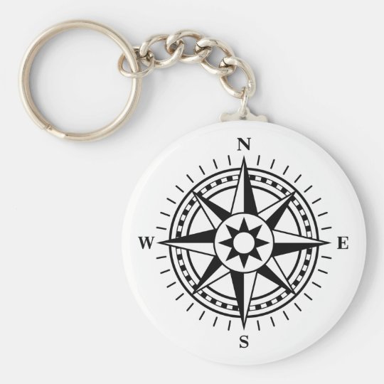 Keychain black and white compass rose keychain