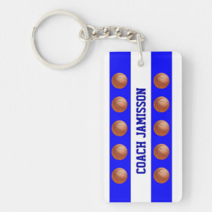 Keychain, Blue/White for Basketball Coach, Player Keychain