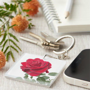 Keychain Business Cards Red rose painting