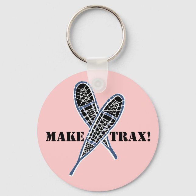 KEYCHAIN Crossed Snowshoes Snowshoeing make trax! (Front)