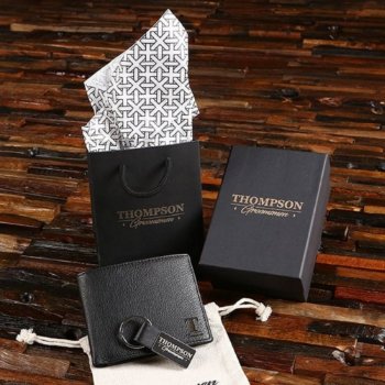Keychain Gift Set With Monogrammed Leather Wallet by tealsprairie at Zazzle