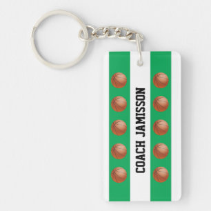 Keychain, Green/White for Basketball Coach, Player Keychain