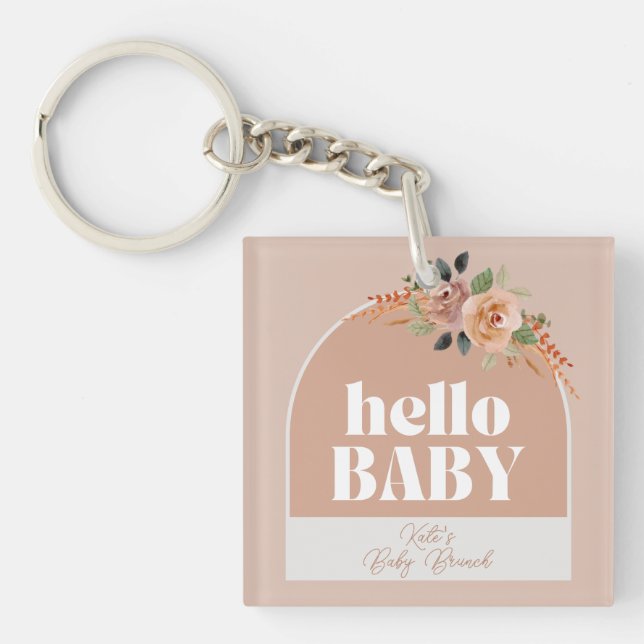 Keychain, Hello Baby, Modern Baby Shower Keepsake  Keychain (Front)