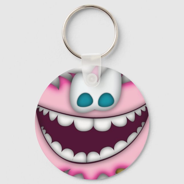 Keychain humorous pink, fuzzy cartoon creature (Front)